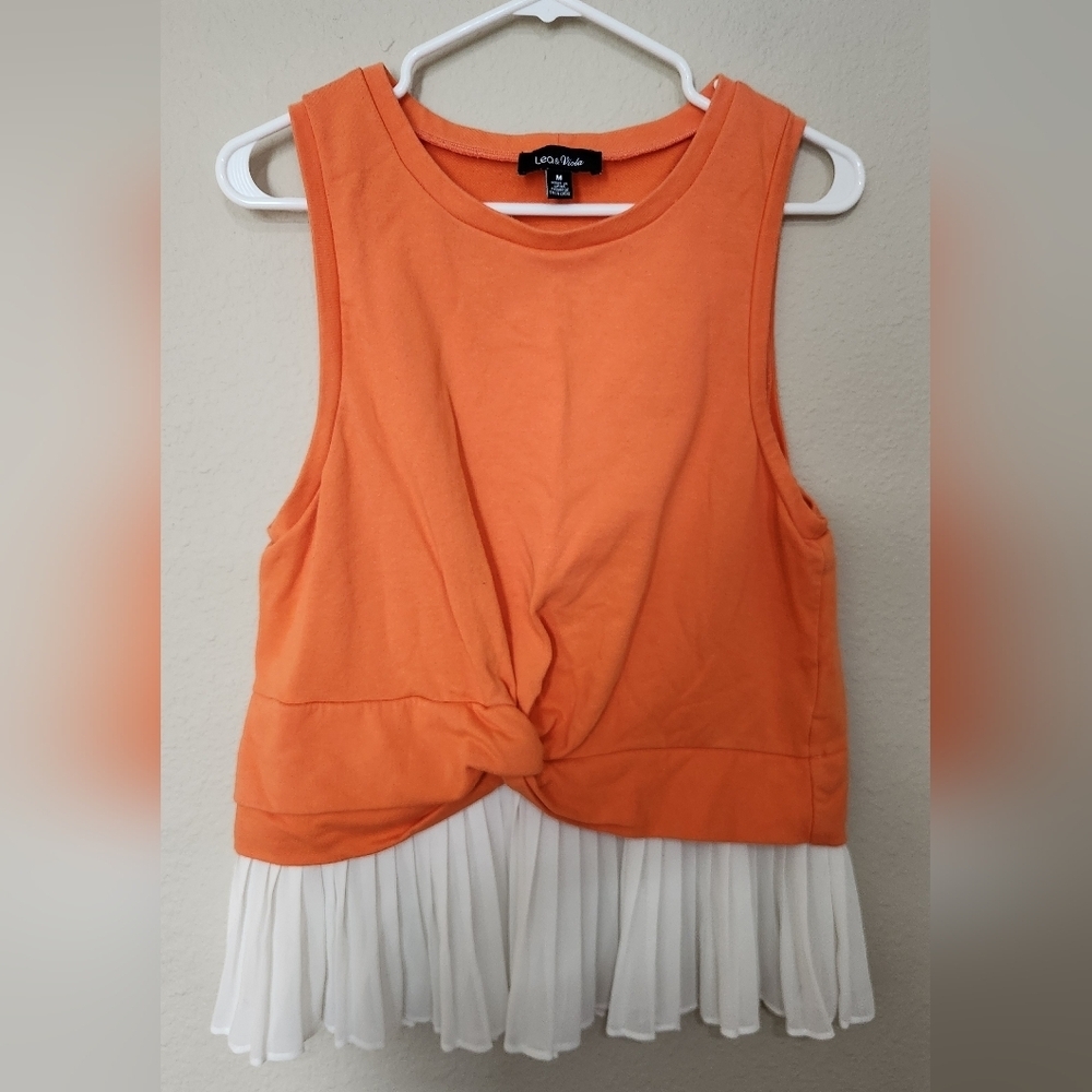 Lea & Viola Orange Twist Front Sleeveless Top Size Medium